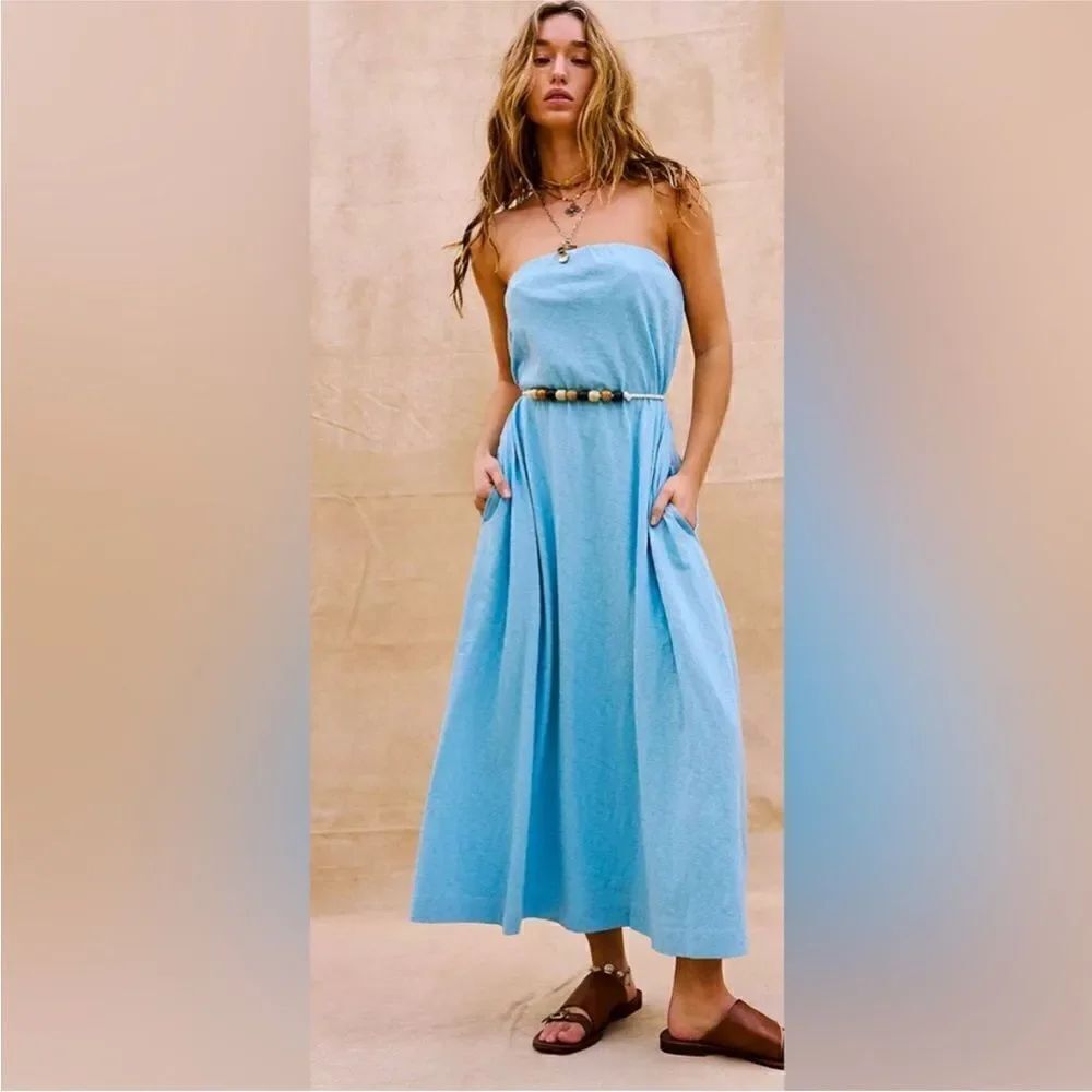 Free People NWT Peyton Maxi Tube Dress Strapless in the color clear steam $150
